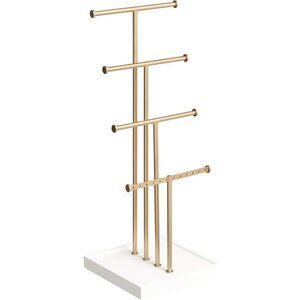 Jewelry stand Four-Tier Jewelry Tree Stand - White/Brass